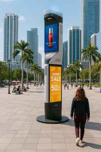 MEQUAD MAX 75/55 – Premium 4-Sided Outdoor Interactive Display Kiosk