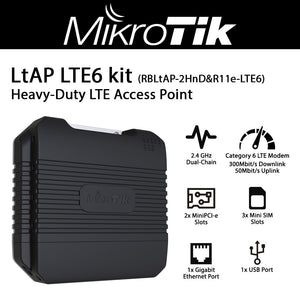 Mikrotik LtAP LTE6 - Heavy-duty Wireless LTE Dual Chain 2.4 GHz Access Point with Micro SIM Slot.